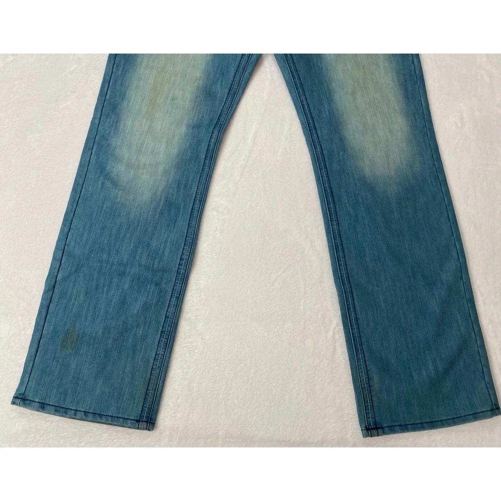 Halifax Mens Straight Leg Jeans Light Blue‎ Denim 38W 34L Embroidered Pockets